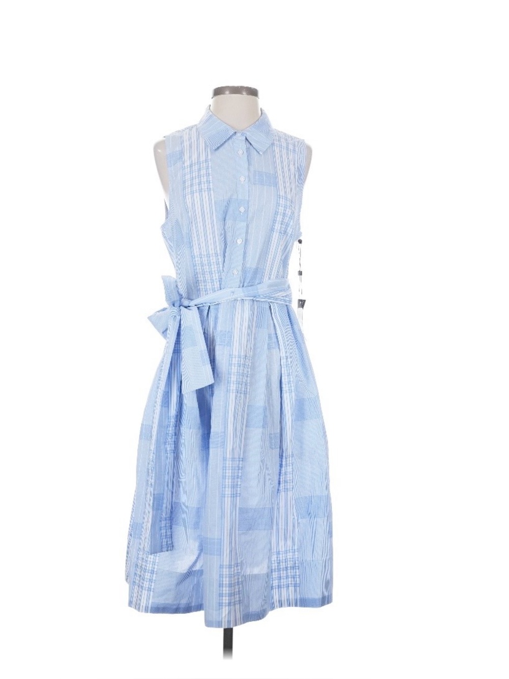 NWT Tommy Hilfiger Sleeveless Light Blue Striped Shirt Dress with Tie Waist - Picture 1 of 9